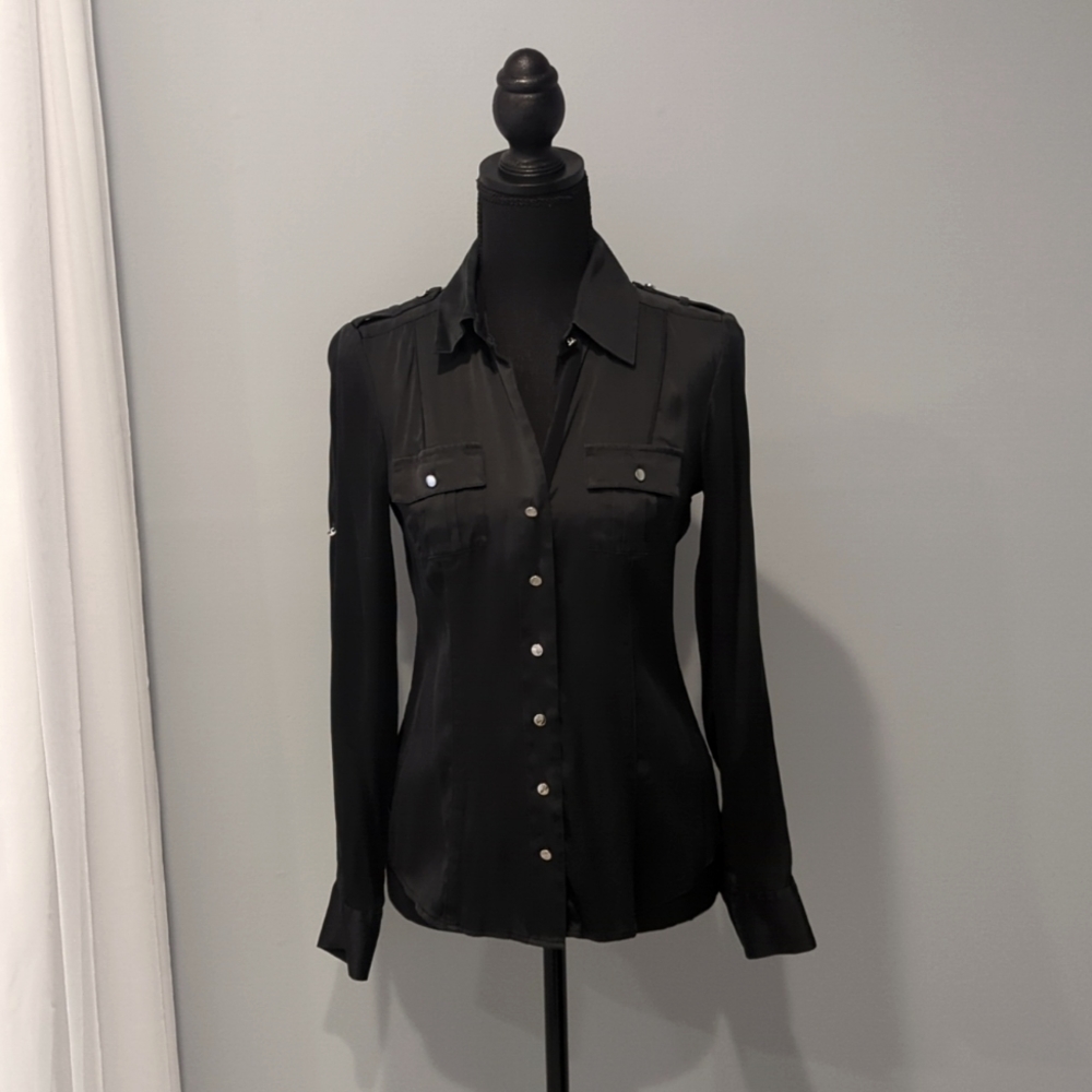 Women's Black Silk Button-Up Blouse size 0